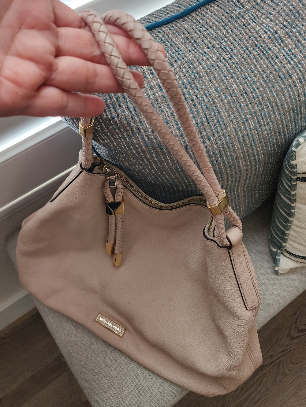 Michael Kors Pebbled Leather Shoulder Bag in Blush Pink